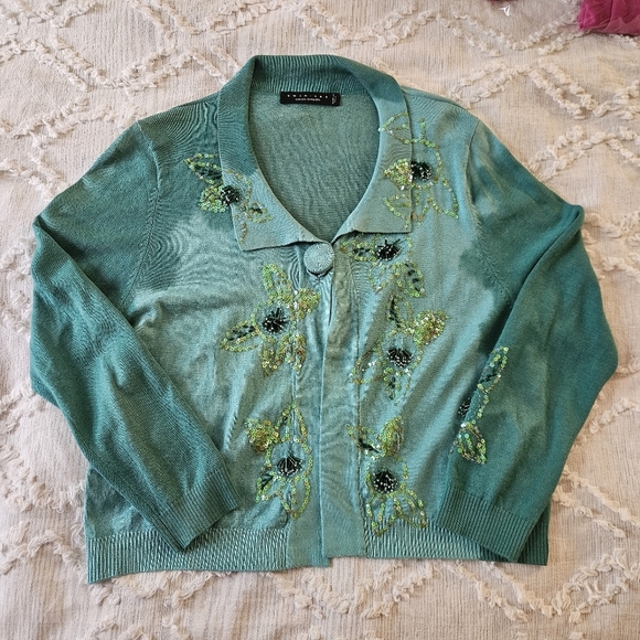 Twinset Milano Teal Beaded Cardigan Size Small - Picture 1 of 8